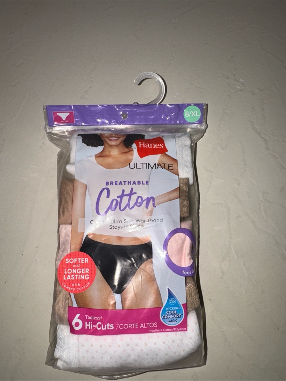 8 XL NEW Hanes Ultimate Women Breathable Hi Cut Underwear 6 Pk Cotton PANTY - Picture 1 of 6